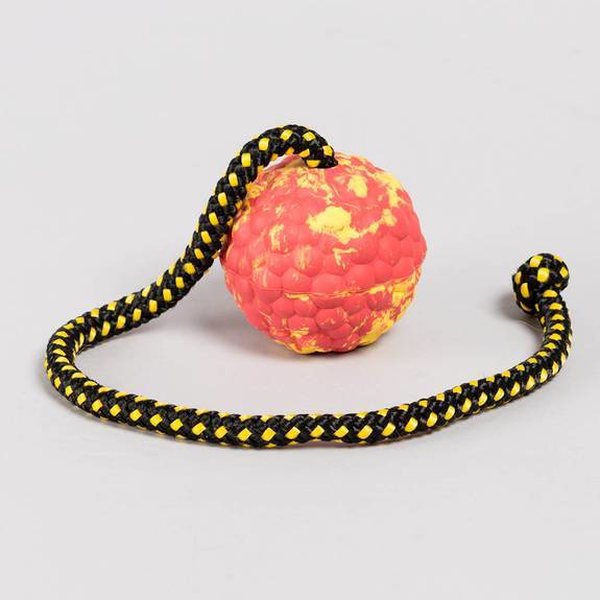 Raddog pallo 7cm, köydellä, puna/musta/keltainen